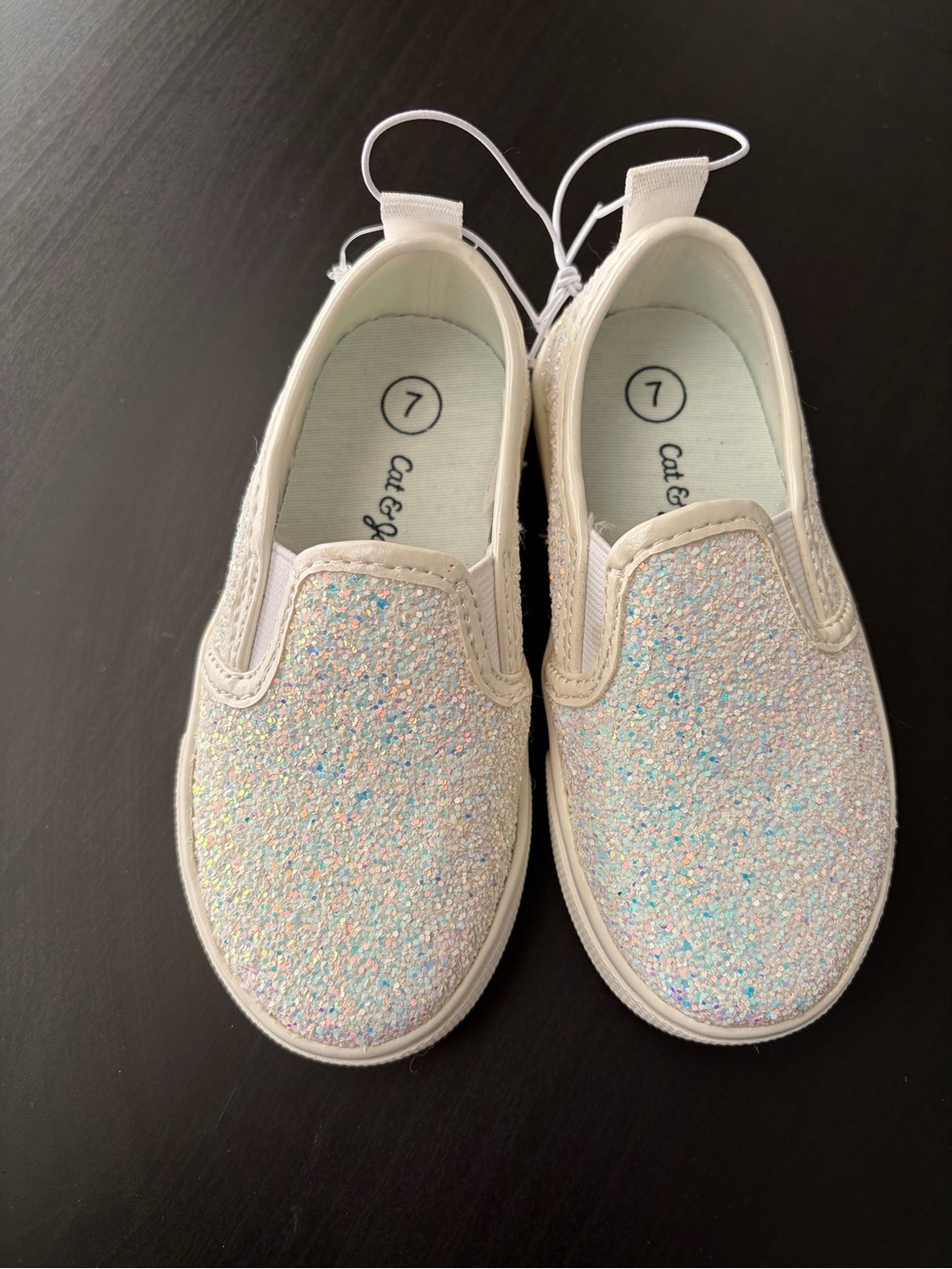 Cat & Jack Girls' Iridescent Glitter Slip-On Sneakers - White Multicolor Sparkle